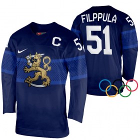 Finland Hockeydrakt Valtteri Filppula 51 2022 Winter Olympics Navy Authentic - Herre